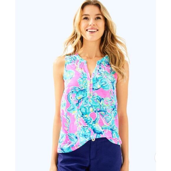 Lilly‎ Pulitzer Essie Lobsters Top in High Tide Navy Drop Size Small - Picture 3 of 11